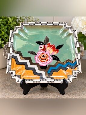 Antique 1920s Noritake Art Deco Hand Painted Porcelain Tray – M Wreath Japan